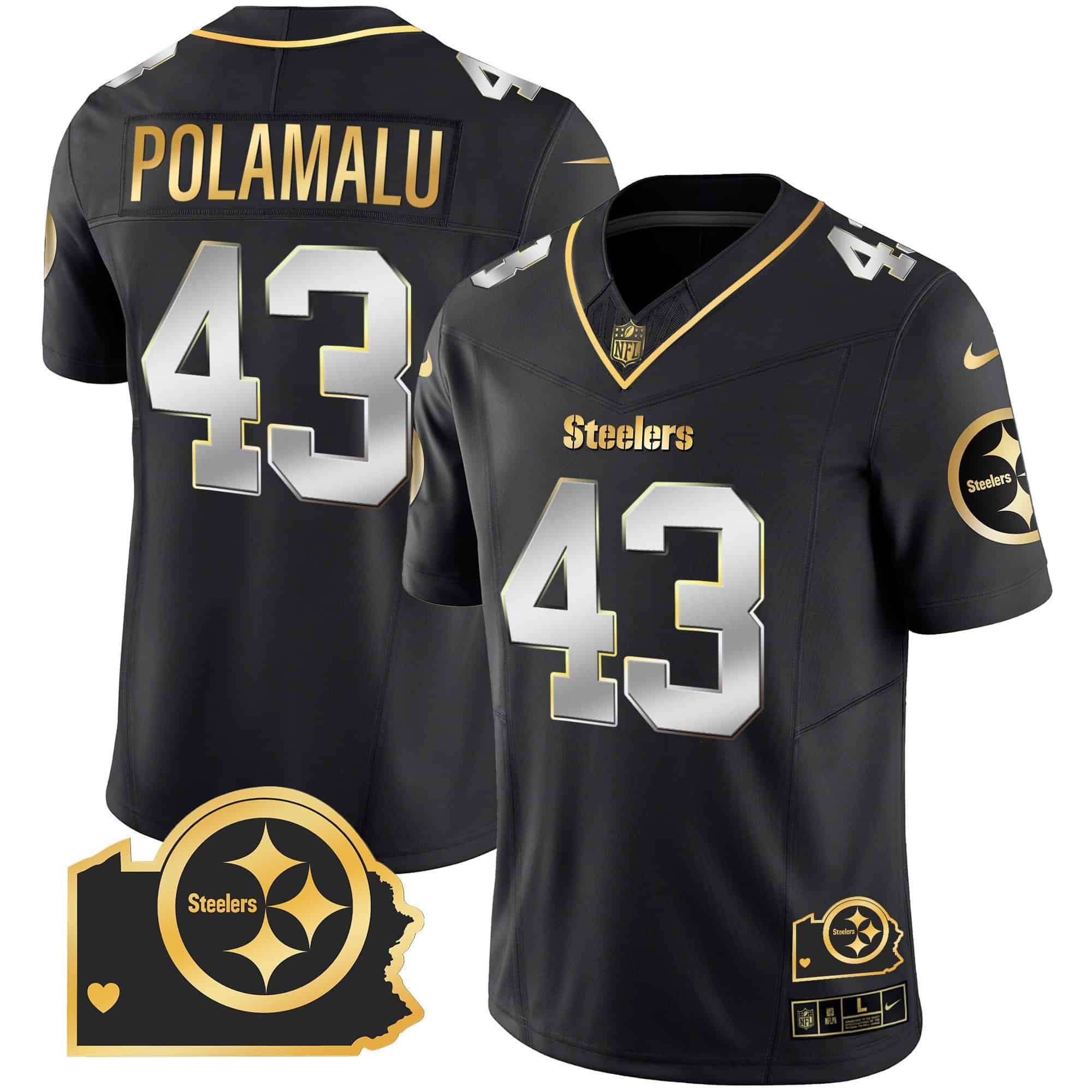 Men Pittsburgh Steelers #43 Polamalu Black Gold 2024 Nike Home Patch Vapor Limited NFL Jersey style 1->indianapolis colts->NFL Jersey